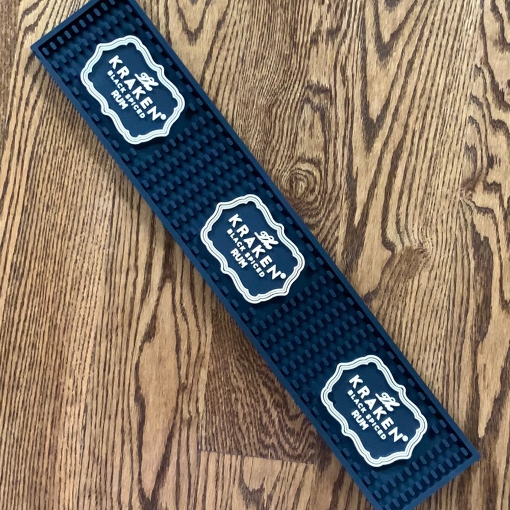 Kraken Rum Heavy Duty Bar Rail Mat Rubber Non-Slip Home Bar Man Cave NWT
